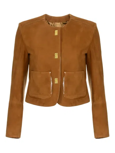 Elisabetta Franchi Patch-pocket Turn-lock Jacket In Brown