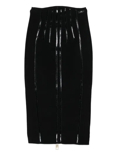 Elisabetta Franchi Knee-length Fitted Skirt With Glossy Stripes In Black
