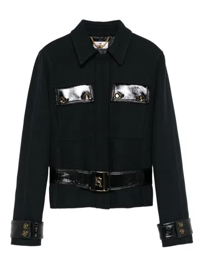 Elisabetta Franchi Patent-trimmed Belted Jacket In Black