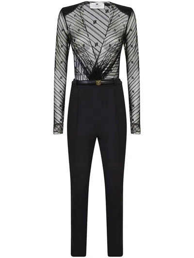 Elisabetta Franchi Patterned Flocked-tulle Jumpsuit In Black