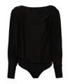 Elisabetta Franchi Patterned-jacquard Satin Bodysuit In Black