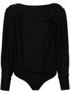 Elisabetta Franchi Patterned-jacquard Satin Bodysuit In Black