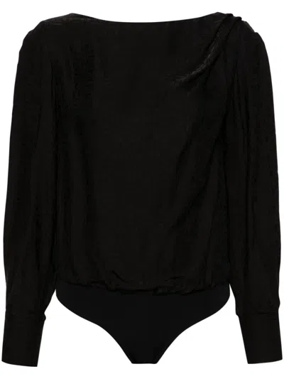 Elisabetta Franchi Patterned-jacquard Satin Bodysuit In Black