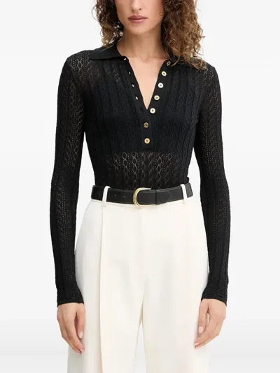 Elisabetta Franchi Patterned-knit Polo Top In Black