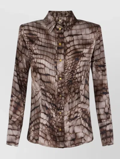 Elisabetta Franchi Alligator-print Satin Shirt In Brown