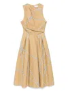 Elisabetta Franchi Midi Dress With Geometric Patterns And Rounded Collar In Neutrals
