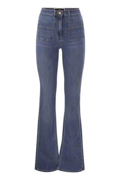 Elisabetta Franchi Paw Jeans With Logo Plates In Blue