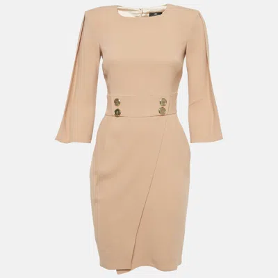 Pre-owned Elisabetta Franchi Peach Crepe Button Detail Short Dress S In Pink