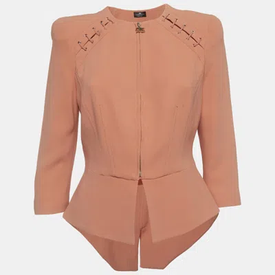 Pre-owned Elisabetta Franchi Peach Crepe Lace-up Jacket M In Orange