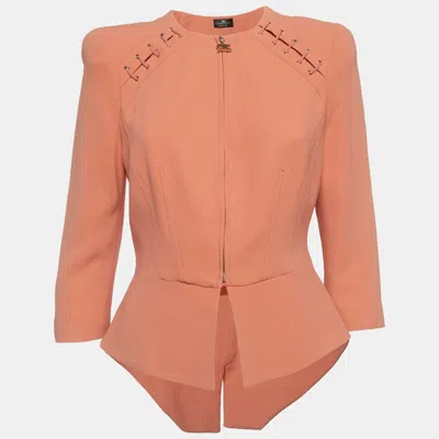 Elisabetta Franchi Peach Crepe Lace-up Jacket In Pink