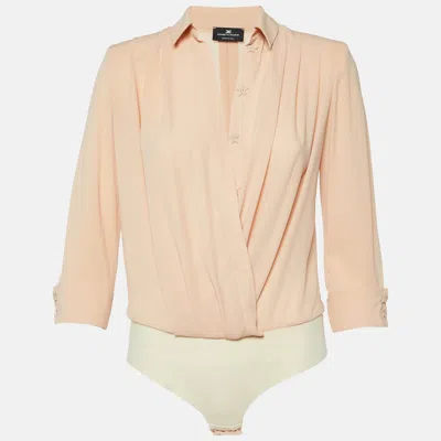 Pre-owned Elisabetta Franchi Peach Orange Georgette Bodysuit S