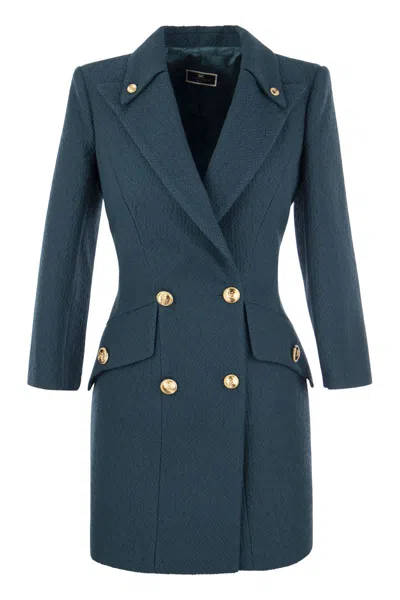 ELISABETTA FRANCHI PEACOCK BLUE ROBE-MANTEAU IN TEXTURED FABRIC FOR WOMEN