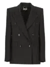 Elisabetta Franchi Linen Blend Double-breasted Blazer In Black