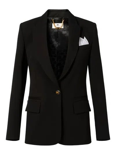 Elisabetta Franchi Peak Lapels Gabardine Blazer In Black