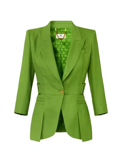 Elisabetta Franchi Peak Lapels Peplum Insert Jacket In Green