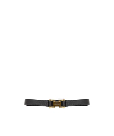 Elisabetta Franchi Pebbled Logo Buckle Belt In Black