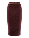 Elisabetta Franchi Diamond Knit Skirt With Merlot Jewel Detail In Red