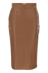 Elisabetta Franchi Pencil Skirt With Jewelled Hooks In Brown