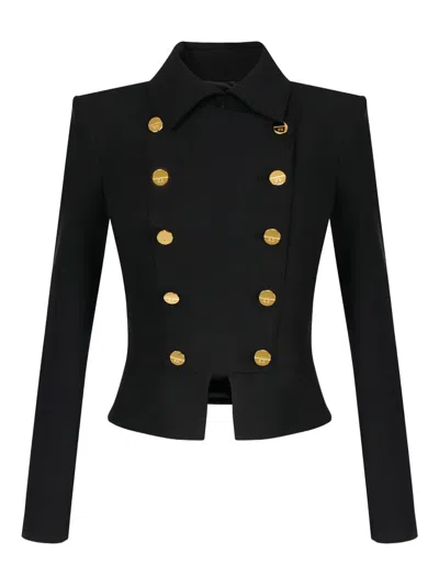 Elisabetta Franchi Peplum Criss-cross Jacket In Black