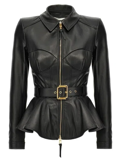 Elisabetta Franchi Peplum Jacket Casual Jackets And Parka In Black