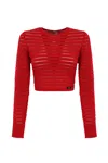 Elisabetta Franchi Perforated Knit Top In Red