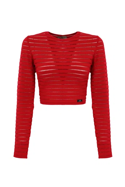 Elisabetta Franchi Perforated Knit Top In Red