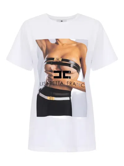 Elisabetta Franchi Photographic Print Logo T-shirt In White