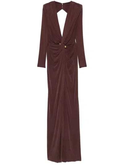 Elisabetta Franchi Piercing-detail Jersey Gown In Brown