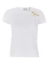 Elisabetta Franchi Asymmetric Neckline T-shirt With Gold Brooch Accents