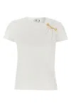 Elisabetta Franchi Asymmetric Neckline T-shirt With Gold Brooch Accents In Neutral