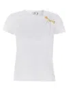 Elisabetta Franchi Asymmetric Neckline T-shirt With Gold Brooch Accents