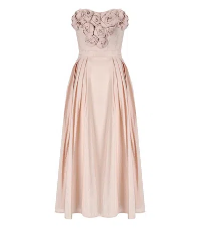 Elisabetta Franchi Pink Baby Midi Dress With Roses