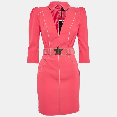 Pre-owned Elisabetta Franchi Pink Crepe Star Detail Belted Mini Dress S