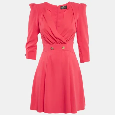 Pre-owned Elisabetta Franchi Pink Crepe V-neck Mini Dress S