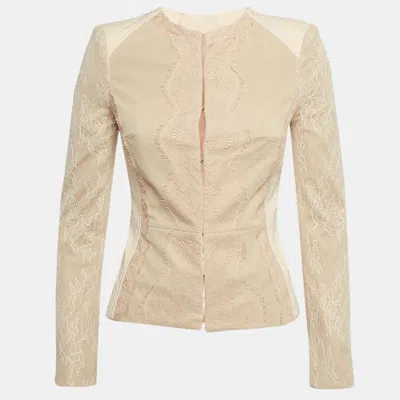 Pre-owned Elisabetta Franchi Pink Lace And Jersey Round Neck Jacket M
