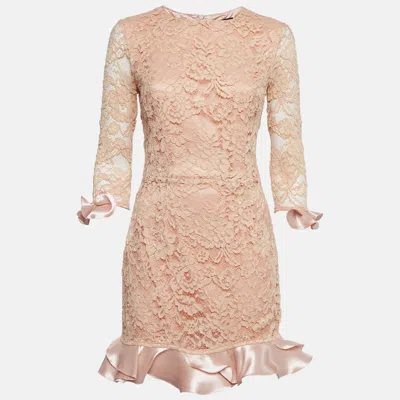 Pre-owned Elisabetta Franchi Pink Lace And Satin Ruffled Mini Dress M