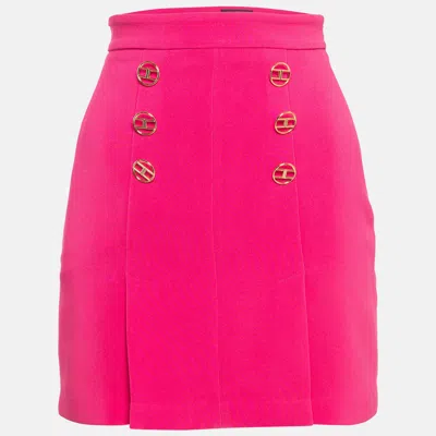 Pre-owned Elisabetta Franchi Pink Logo Embellished Mini Skirt S