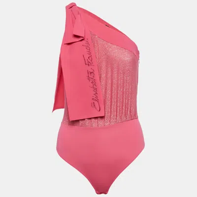 Elisabetta Franchi Pink Lurex Knit And Crepe Bodysuit In Red