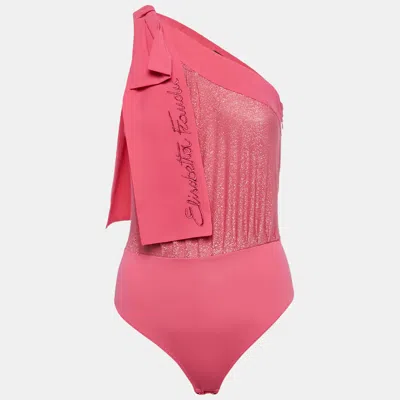 Pre-owned Elisabetta Franchi Pink Lurex Knit And Crepe Bodysuit S