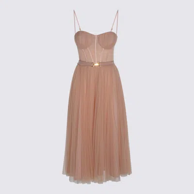 Elisabetta Franchi Midi Dress With Lace And Spaghetti Straps In Pink