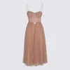 Elisabetta Franchi Midi Dress With Lace And Spaghetti Straps In Gold