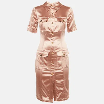 Pre-owned Elisabetta Franchi Pink Satin Button Front Mini Shirt Dress M