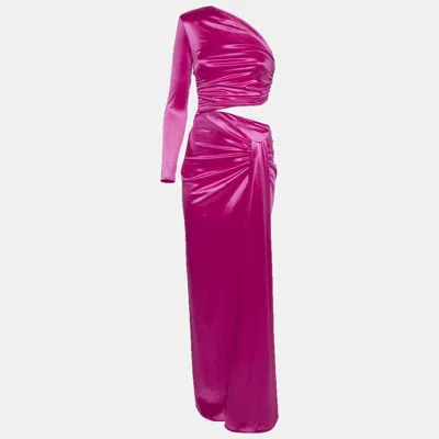 Pre-owned Elisabetta Franchi Pink Satin Draped Cut Out Maxi Dress S