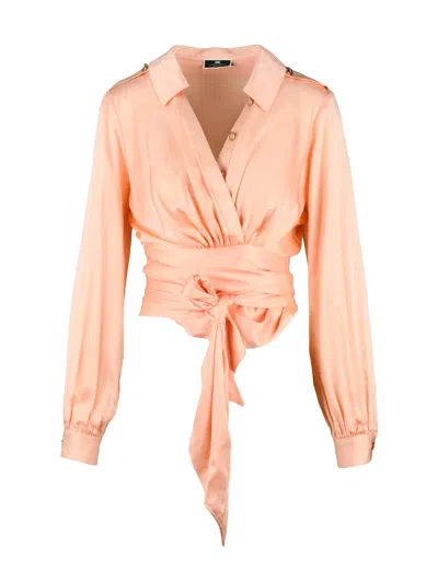 Elisabetta Franchi Pink Silk Women Cropped Wrap Shirt