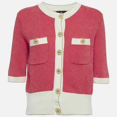 Pre-owned Elisabetta Franchi Pink Terry Short Sleeve Cardigan L