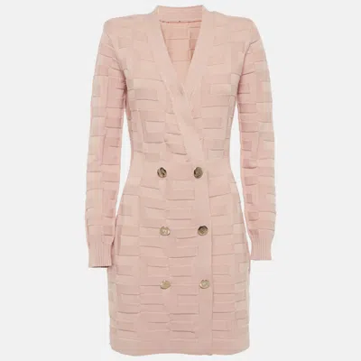 Pre-owned Elisabetta Franchi Pink Textured Knit Double Breasted Cardigan Mini Dress M