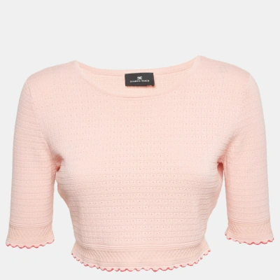 Pre-owned Elisabetta Franchi Pink Textured Knit Jumper Top L