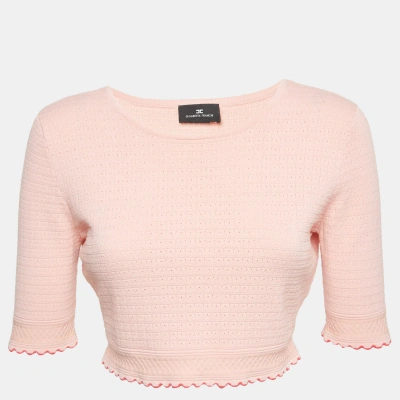 Pre-owned Elisabetta Franchi Pink Textured Knit Sweater Top L