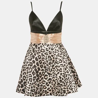 Pre-owned Elisabetta Franchi Pink/black Leopard Print Satin Mini Dress M
