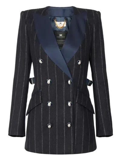 Elisabetta Franchi Pinstripe Satin-lapel Blazer In Black